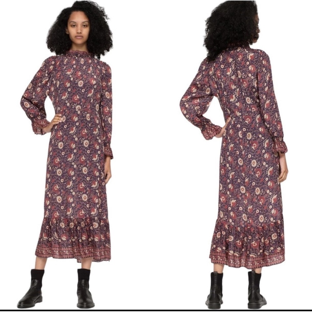 Sea New York Dress Womens Frankie Midi SZ 8 Long Sleeve Mock Neck Boho Fall